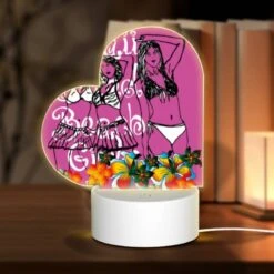Love Acrylic Night Light, Three Women In Bikinis Are Standing On A Pink Background.