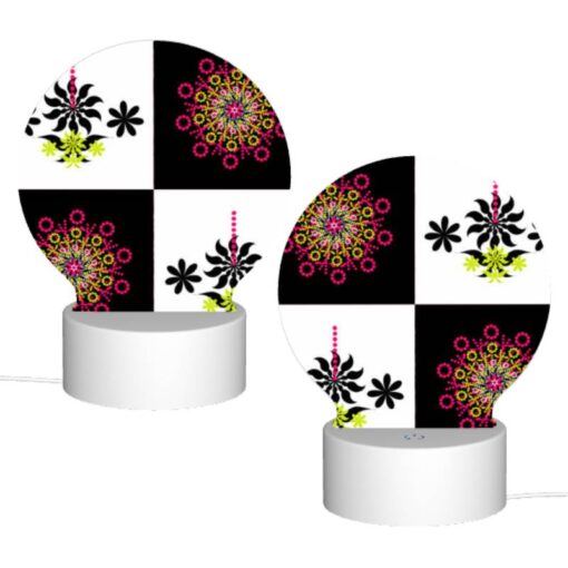 Round Acrylic Night Light, A Black And White Image Of A Flower With A Pink Center. -Acrylic Night Light Shop bc4e6eca0af5b7a9c6dc81dc9d8e736fdd7c9c3b
