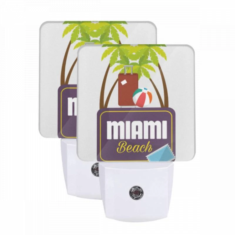Night Light Set of 2, A sign for Miami Beach with a beach ball and a suitcase. Night Light Set Of 2, A Sign For Miami Beach With A Beach Ball And A Suitcase. -Acrylic Night Light Shop bc53676290507d91ec55610eb98b1294622379ca