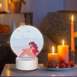 Round Acrylic Night Light, A Woman In A Red Bathing Suit Is Sitting On The Beach. -Acrylic Night Light Shop bc68ce77fb6600d2c8970e3124dcfc7d466c817e