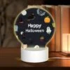 Round Acrylic Night Light, A Collection Of Halloween Symbols And Images.
