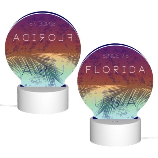 Round Acrylic Night Light, A Blue And Purple Circle With The Words "Florida USA" Written In White. -Acrylic Night Light Shop bcb732b789a021693ab6b1bf5ac72dc4144af480