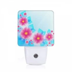 Night Light, A Blue And Pink Flower Arrangement.