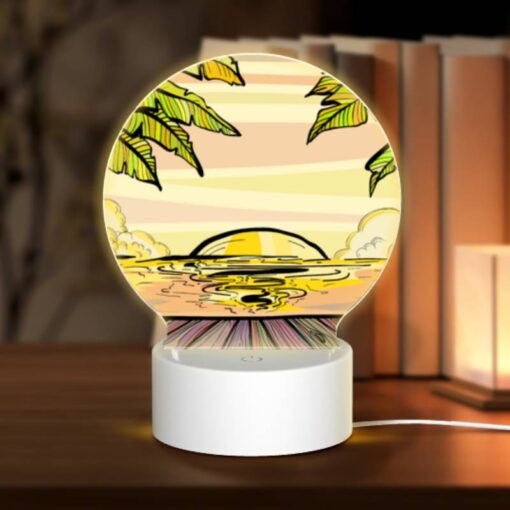 Round Acrylic Night Light, A Sunset With A Beach And Palm Trees In The Background. -Acrylic Night Light Shop be9490ce6eeb0ddaffa850d581b608793d088e55