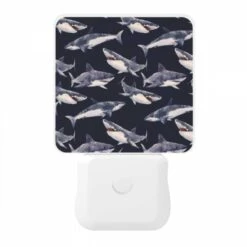 Night Light, A Pattern Of Sharks On A Blue Background. -Acrylic Night Light Shop bea7382bf77c1ced620b18e6e6953ea2b45ffe3f
