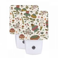 Night Light Set Of 2, A Colorful Floral Pattern With A Variety Of Flowers And Leaves.