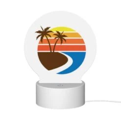Round Acrylic Night Light, A Sunset With A Beach And Palm Trees. -Acrylic Night Light Shop bf20df3448a10f221197b5866ebbb9cab1a6aa93