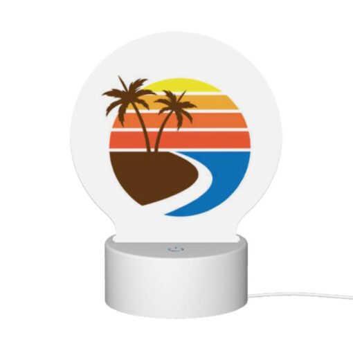 Round Acrylic Night Light, A Sunset With A Beach And Palm Trees. -Acrylic Night Light Shop bf20df3448a10f221197b5866ebbb9cab1a6aa93