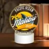 Round Acrylic Night Light, A Logo For Malibu Surf Rider Beach.