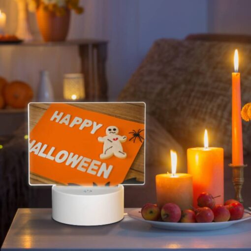Rectangular Acrylic Night Light, A Happy Halloween Sign With A Gingerbread Man And A Spider. -Acrylic Night Light Shop c03f10c3059f386ecec9ada161ee96d85a45a95e