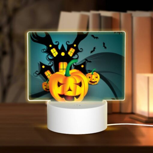 Rectangular Acrylic Night Light, A Pumpkin With A Face On It Is Shown In Front Of A Haunted House. -Acrylic Night Light Shop c0a66e2e79c675f62dd9f1860a8683e2ab63255a