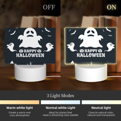 Rectangular Acrylic Night Light, A Ghost Is Shown With The Words "Happy Halloween" Written Below It. -Acrylic Night Light Shop c0b8382cadd85b590d48610f12c308180415712c