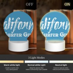 Round Acrylic Night Light, A Blue Sign That Says "California Surfer Girls.". -Acrylic Night Light Shop c0ba6185d3e264e2bc28eafe28089a8cf0929e77