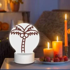 Round Acrylic Night Light, A Brown And White Drawing Of A Palm Tree. -Acrylic Night Light Shop c13318f029876871ea72e22775b084e387f87043