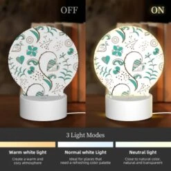 Round Acrylic Night Light, A Pattern Of Hearts And Flowers With A Blue Background. -Acrylic Night Light Shop c164595e869649467009117dbd98d380aea57173