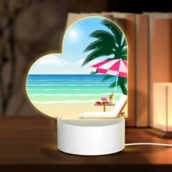 Love Acrylic Night Light, A Beach Scene With A Pink And White Umbrella