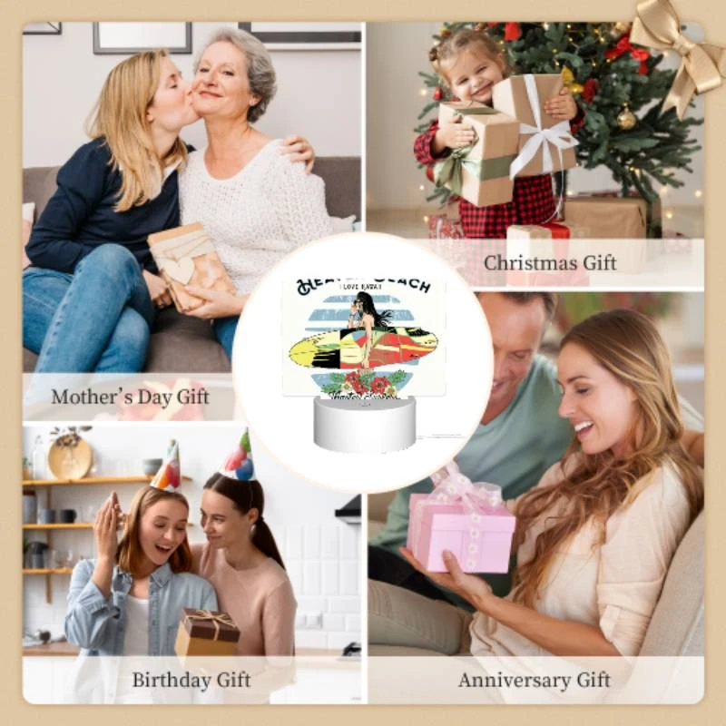 Rectangular Acrylic Night Light, A woman with a surfboard in the ocean. Rectangular Acrylic Night Light, A Woman With A Surfboard In The Ocean. -Acrylic Night Light Shop c1df4c75f7a82026287bb2ab4b33d1f4ae51487a