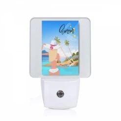 Night Light, A Woman Wearing A Hat And Bikini Is Standing On A Beach.