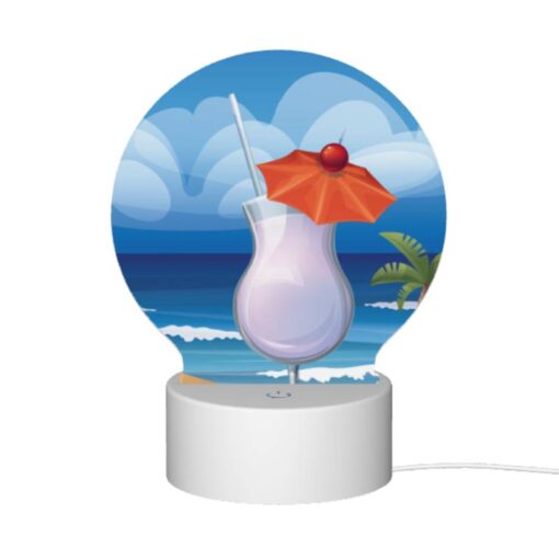 Round Acrylic Night Light, A Cocktail With A Cherry On Top Is Sitting On A Beach. -Acrylic Night Light Shop c47414715b00da8a60421bf15a7d1471a17454fb