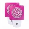 Night Light Set Of 2, A White Snowflake Design On A Pink Background.