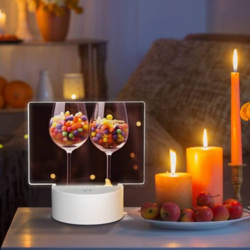 Rectangular Acrylic Night Light, Two Wine Glasses Filled With Candy And A Pumpkin. -Acrylic Night Light Shop c525d8416d094cf4706413a630ae16a9a5f19a36