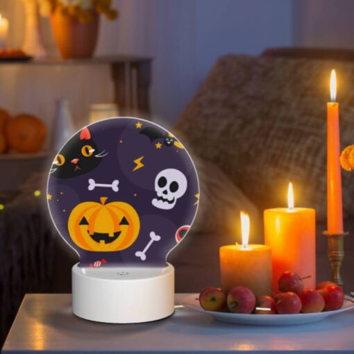 Round Acrylic Night Light, A Black Cat And A Pumpkin Are Among The Halloween Decorations. -Acrylic Night Light Shop c53bca2c1bec0d18ab1c690769032d5aa2a376f3