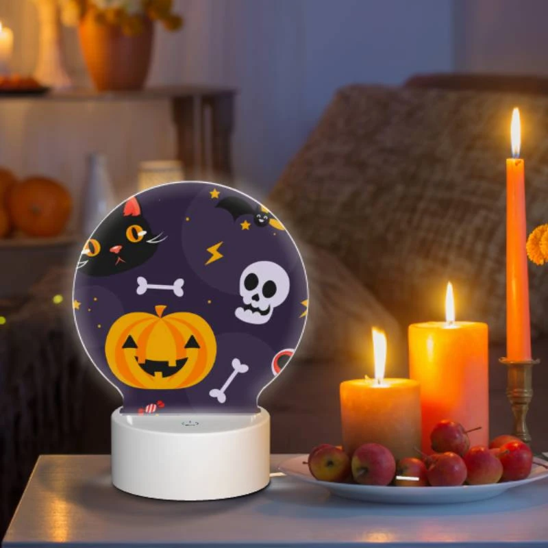 Round Acrylic Night Light, A black cat and a pumpkin are among the Halloween decorations. Round Acrylic Night Light, A Black Cat And A Pumpkin Are Among The Halloween Decorations. -Acrylic Night Light Shop c53bca2c1bec0d18ab1c690769032d5aa2a376f3