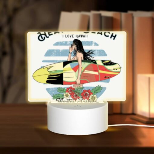 Rectangular Acrylic Night Light, A Woman With A Surfboard In The Ocean. -Acrylic Night Light Shop c5405a3fe5d209db6dbf1bedd8afe457f9e2ab9b