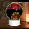 Round Acrylic Night Light, A Black And White Image Of A Happy Halloween Sign.