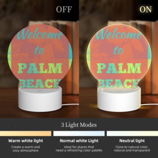 Round Acrylic Night Light, A Colorful Sign Welcoming Visitors To Palm Beach. -Acrylic Night Light Shop c563fb081b0e43f0d400c5d901fd00b97935732e
