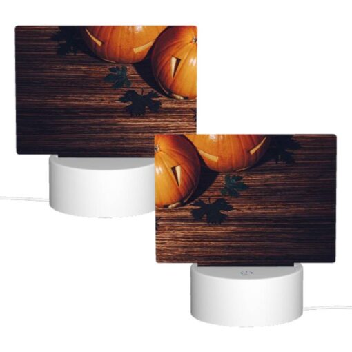 Rectangular Acrylic Night Light, A Wooden Table With A Pumpkin On It. -Acrylic Night Light Shop c60b0c85ee7ff9a27a92fd933a04cca03bad59ac