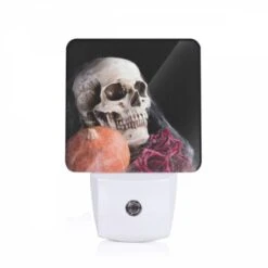 Night Light, A Skeleton Is Holding A Pumpkin And A Rose.