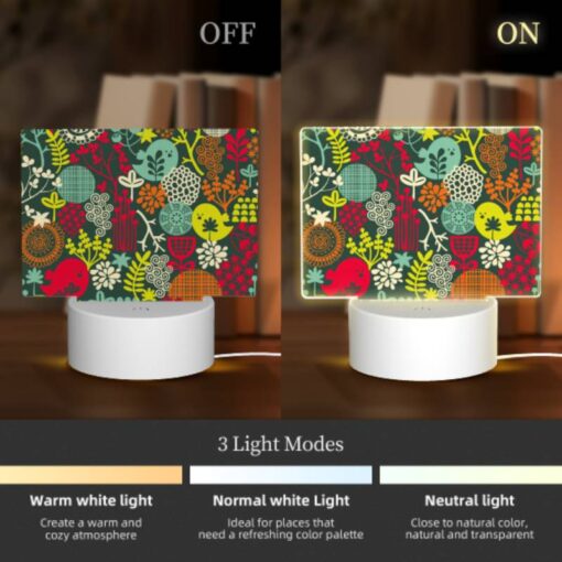 Rectangular Acrylic Night Light, A Colorful Floral Pattern With A Bird In The Middle. -Acrylic Night Light Shop c7001a5deeba54835155edb1f51b3d11ab80293a