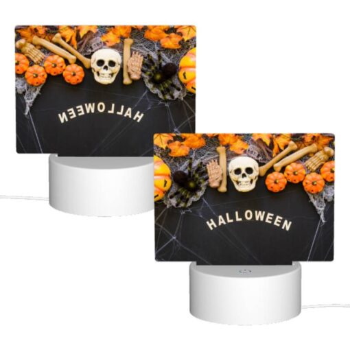 Rectangular Acrylic Night Light, A Halloween Sign With Skeletons And Pumpkins On It. -Acrylic Night Light Shop c81a8123871f592bb0fcf958be34ce13759bf1c0