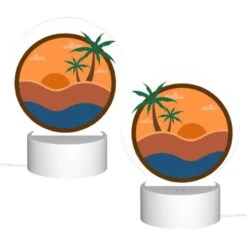 Round Acrylic Night Light, A Sunset Scene With A Beach And Palm Trees. -Acrylic Night Light Shop c8e23c5c2da6337169d1a6b9f07cadb7ab4441ba