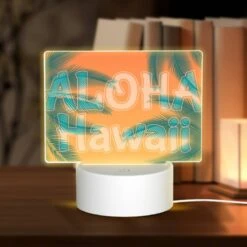 Rectangular Acrylic Night Light, A Colorful Hawaii Sign With Palm Trees.