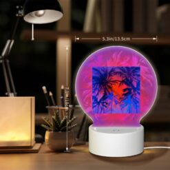 Round Acrylic Night Light, A Colorful Image Of Palm Trees With A Pink And Blue Background. -Acrylic Night Light Shop c9be7c227336249c23364db2c8952335e0083c7f