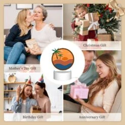 Round Acrylic Night Light, A Sunset Scene With A Beach And Palm Trees. -Acrylic Night Light Shop c9d3f8ac9f3481c57d08e0112c4eb67f30cc85ee