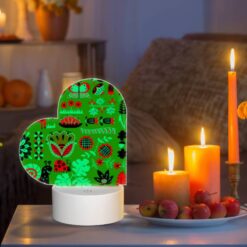 Love Acrylic Night Light, A Green And Red Patterned Fabric With Various Plants And Animals On It. -Acrylic Night Light Shop ca05a9e74aa1bb1728449b2892fc42bf8afa4a78