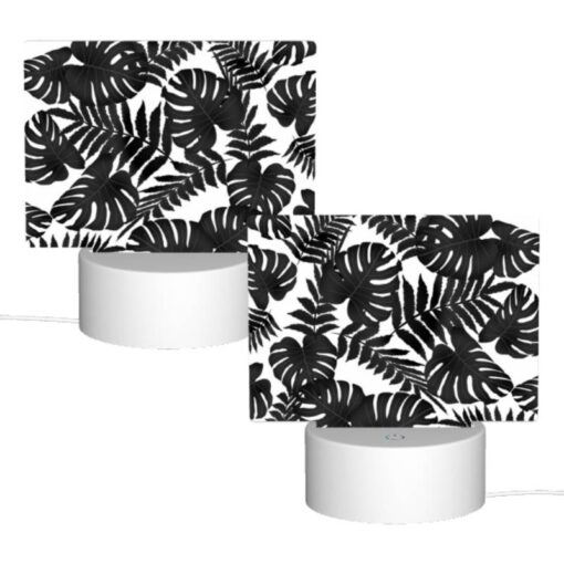 Rectangular Acrylic Night Light, A Pattern Of Leaves In Black And White. -Acrylic Night Light Shop ca17faab529494b3ebc540bdcf4859762bc78f14