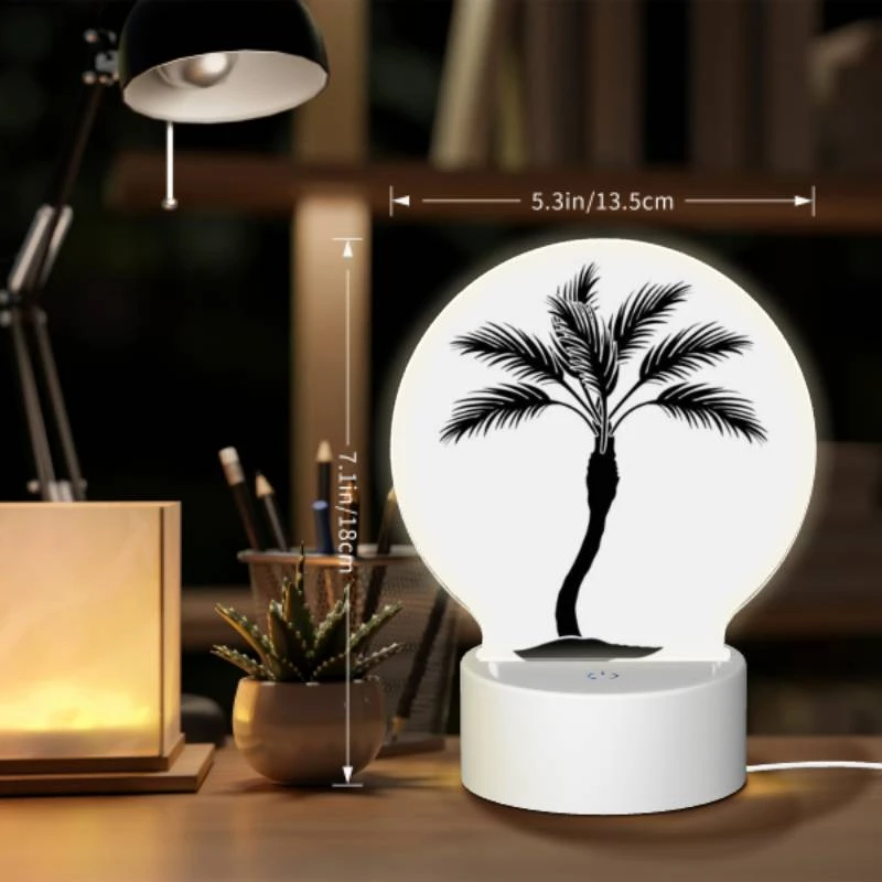 Round Acrylic Night Light, A black and white drawing of a palm tree. Round Acrylic Night Light, A Black And White Drawing Of A Palm Tree. -Acrylic Night Light Shop ca8c7736011816f19fa91fd13834da1f47a655e7