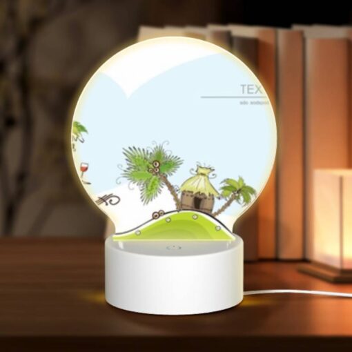 Round Acrylic Night Light, A Cartoon Of A Hill With A Palm Tree And A Bottle Of Wine. -Acrylic Night Light Shop ca9d8f1262a94ce68c78ae8a1c088c319ff4a4b3