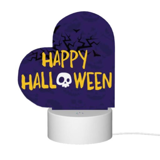 Love Acrylic Night Light, A Purple Background With A Skull And Crossbones And The Words "Happy Halloween" Written In Yellow. -Acrylic Night Light Shop cb194b5ad5038534573660970eccc80b44383166