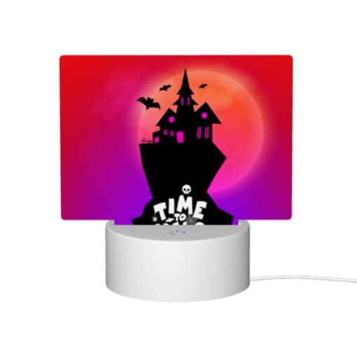 Rectangular Acrylic Night Light, A Black And White Image Of A Haunted House With A Pink Roof And A Moon In The Background. -Acrylic Night Light Shop cb1f78b8273849707d368c353ad91125bfb31e0a