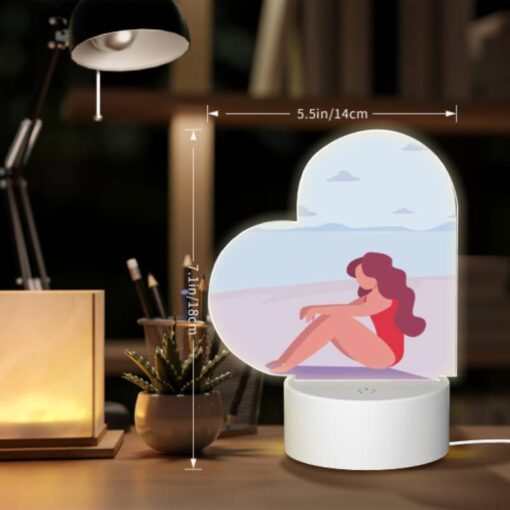 Love Acrylic Night Light, A Woman In A Red Bathing Suit Is Sitting On The Beach. -Acrylic Night Light Shop cc148cdd063987ee3d2e609c00ebf1d4c75a0318
