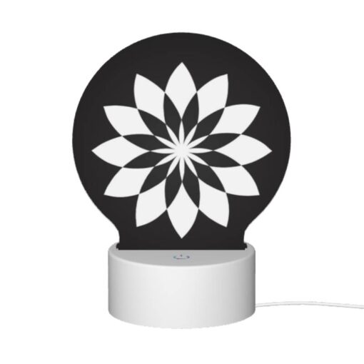 Round Acrylic Night Light, A Black And White Flower Design. -Acrylic Night Light Shop cc324b978f9420e8254bdf8f1916af710b9a0a9e