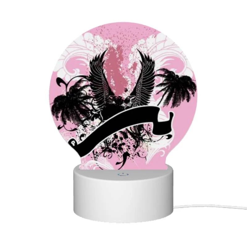Round Acrylic Night Light, A pink and black image of a bird with a letter "U" on it. Round Acrylic Night Light, A Pink And Black Image Of A Bird With A Letter "U" On It. -Acrylic Night Light Shop cc590d84ed854ff823c573998b28d14af39a00a9