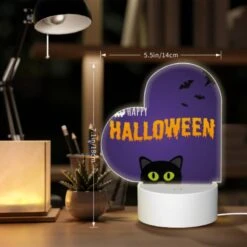 Love Acrylic Night Light, A Black Cat With Green Eyes Is Sitting In Front Of A Purple Background With Bats Flying Around. -Acrylic Night Light Shop ccda54c0cf595c5c967b667f1d20dc3e82440b28