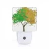 Night Light, A Tree With Green And Yellow Leaves.