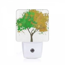 Night Light, A Tree With Green And Yellow Leaves.